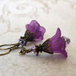 Purple Floral Drop Earrings - Vintage-Inspired #202